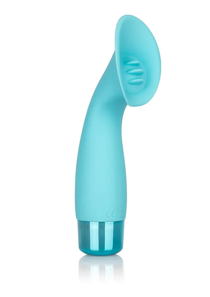 CalExotics Eden Climaxer blue silicone clitoral stimulator with suction cup on white background