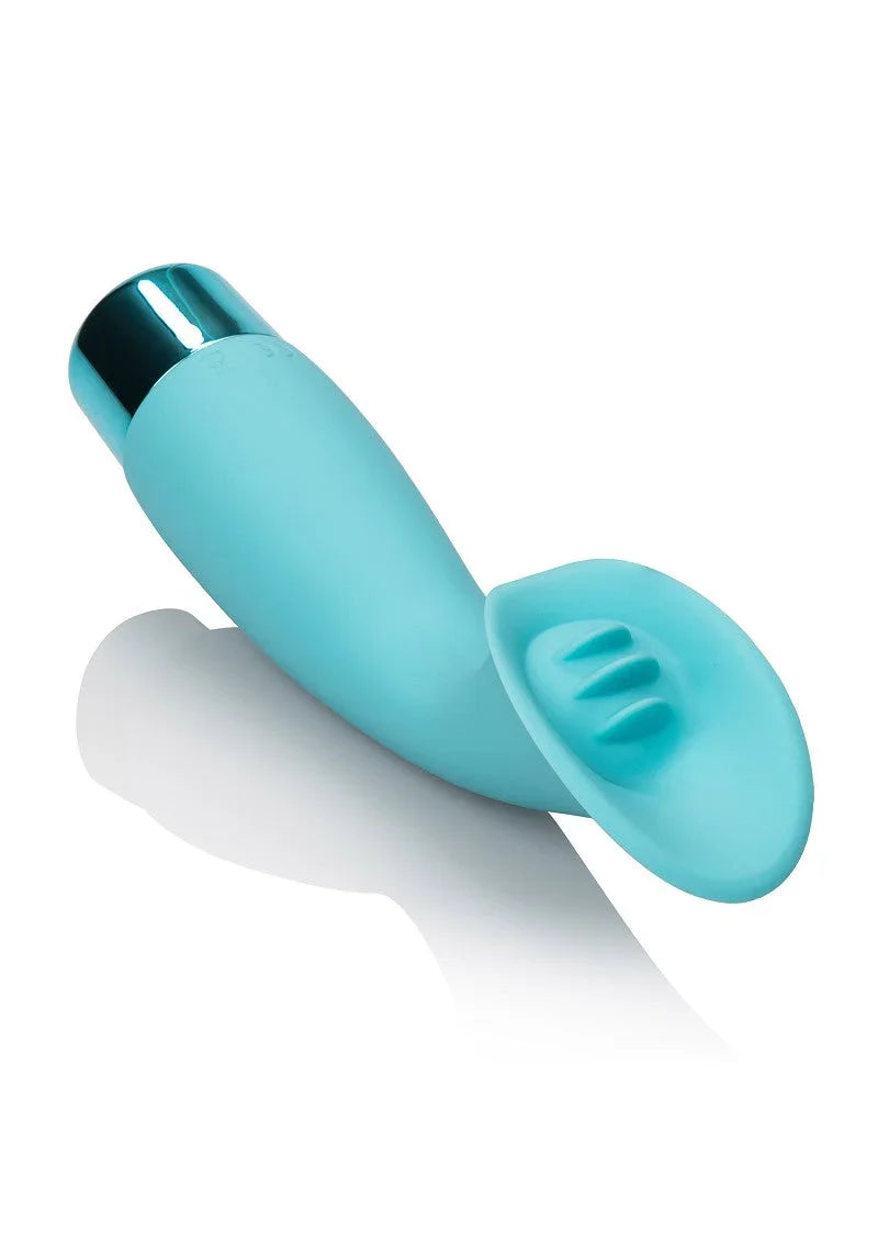Turquoise CalExotics Eden Climaxer clitoris stimulator on white background