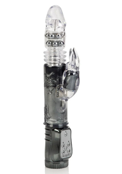CalExotics Jack Rabbit thrusting vibrator with clear shaft, rotating beads, and rabbit stimulator