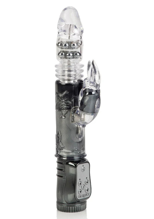 CalExotics Jack Rabbit thrusting vibrator with clear shaft, rotating beads, and rabbit stimulator