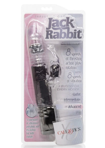 CalExotics Jack Rabbit thrusting vibrator in packaging, advanced sex toy, 8 speeds, black
