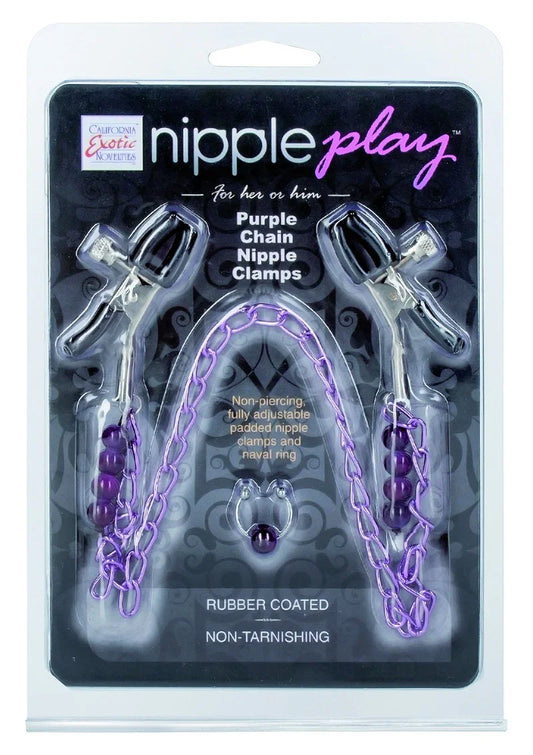 CalExotics Nipple Play Purple Chain Nipple Clamps Tepelklemmen - Happytoys Sexshop: Toys for Feeling Happy & Easy 😊 - Discreet geleverd
