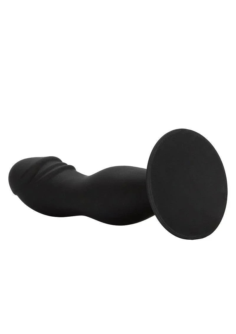 black silicone anal stud with flared base on white background