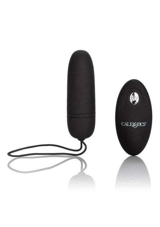 Black silicone remote control bullet vibrator with wireless oval remote control by CalExotics