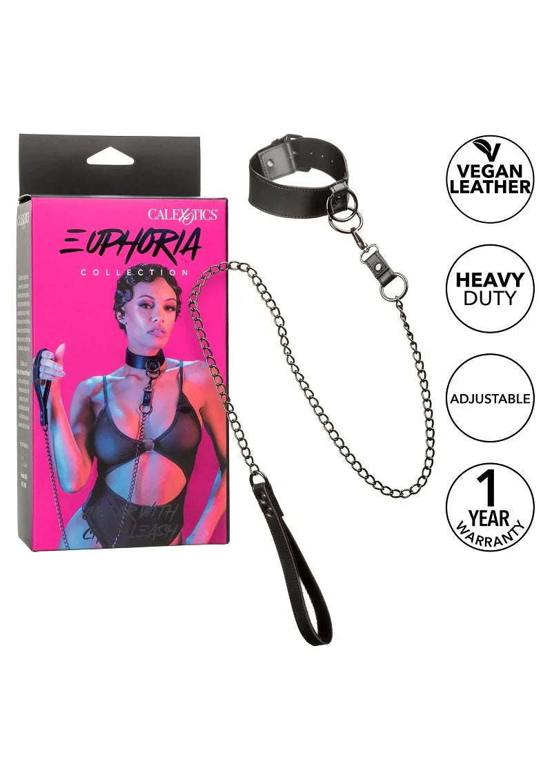 Euphoria Collection Collar with Chain Leash by CalExotics - Happytoys Sexshop: online sex shop for Feeling Happy & Easy 😊 - Discreet geleverd