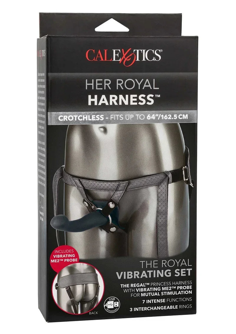 Her Royal Harness The Royal Vibrating Pegging Strap On set by CalExotics - Happytoys Sexshop: online sex shop for Feeling Happy & Easy 😊 - Discreet geleverd