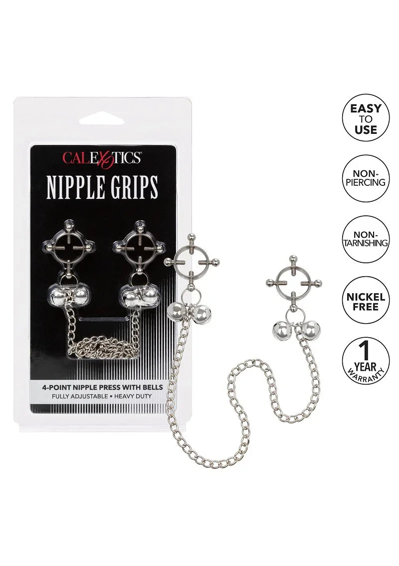 4 Point Nipple Press With Bells by CalExotics - Happytoys Sexshop: Toys for Feeling Happy & Easy 😊 - Discreet geleverd