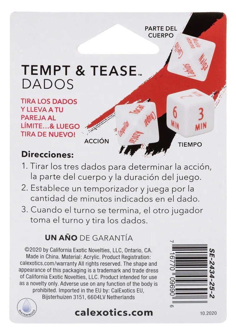 ♂ ♀ CalExotics Tempt & Tease Dados dice (ESP) - Happytoys Sexshop: Toys for Feeling Happy & Easy 😊 - Discreet geleverd