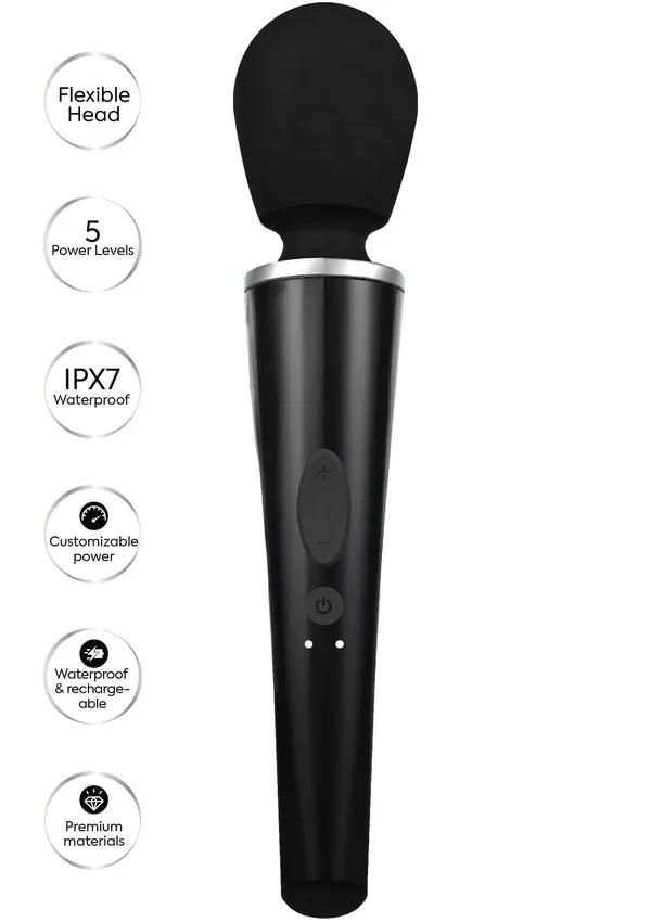 Compact Wand Massager Black by Caresse - Happytoys Sexshop: Toys for Feeling Happy & Easy 😊 - Discreet geleverd