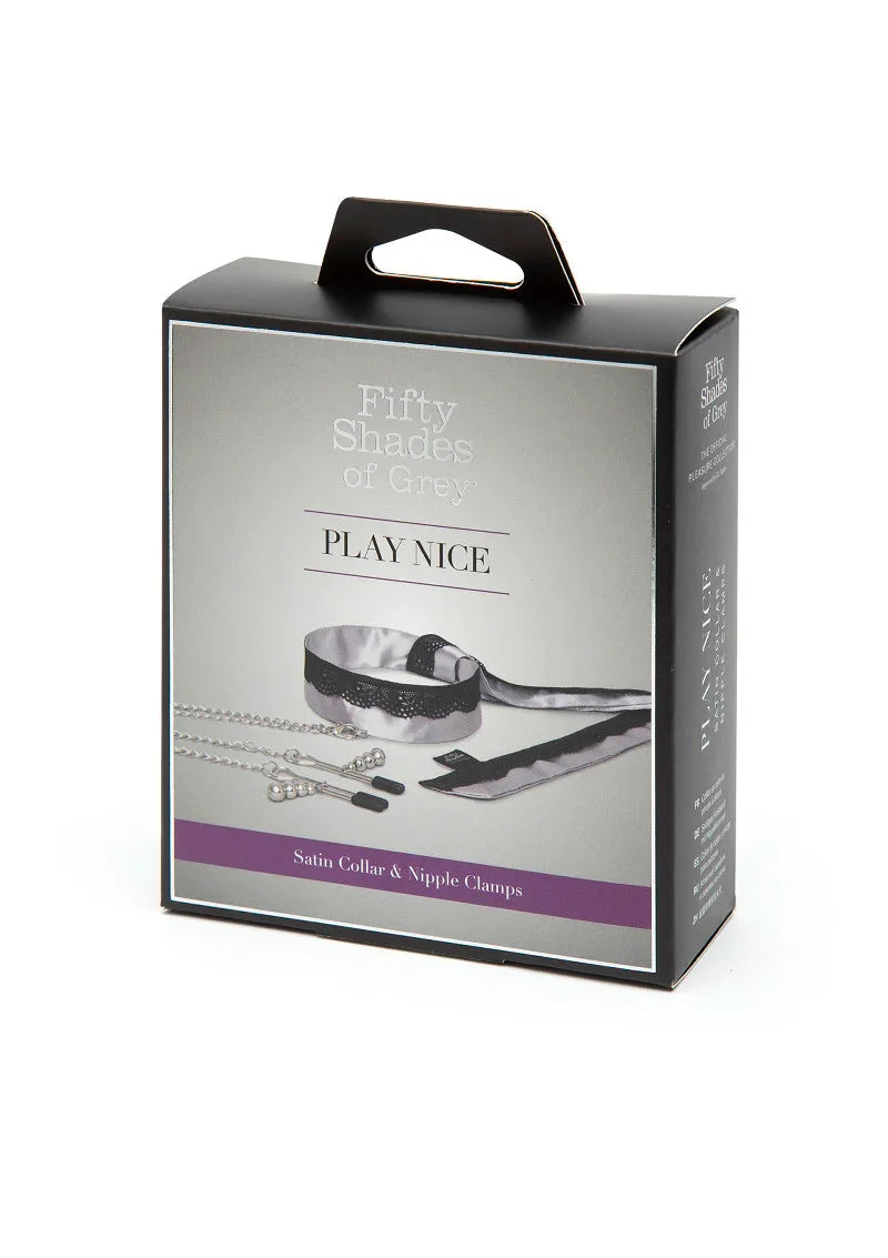 Play Nice Satin & Lace Collar & Nipple Clamps by Fifty Shades of Grey - Happytoys Sexshop: Toys for Feeling Happy & Easy 😊 - Discreet geleverd