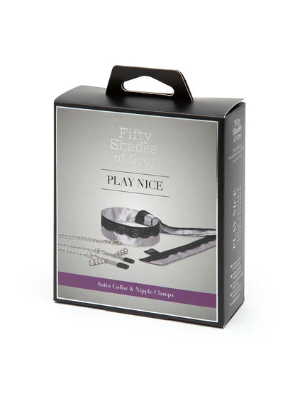 Play Nice Satin & Lace Collar & Nipple Clamps by Fifty Shades of Grey - Happytoys Sexshop: Toys for Feeling Happy & Easy 😊 - Discreet geleverd