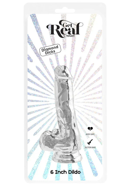 Get Real Clear Dildo with Balls 6' by ToyJoy - Happytoys Sexshop: online sex shop for Feeling Happy & Easy 😊 - Discreet geleverd