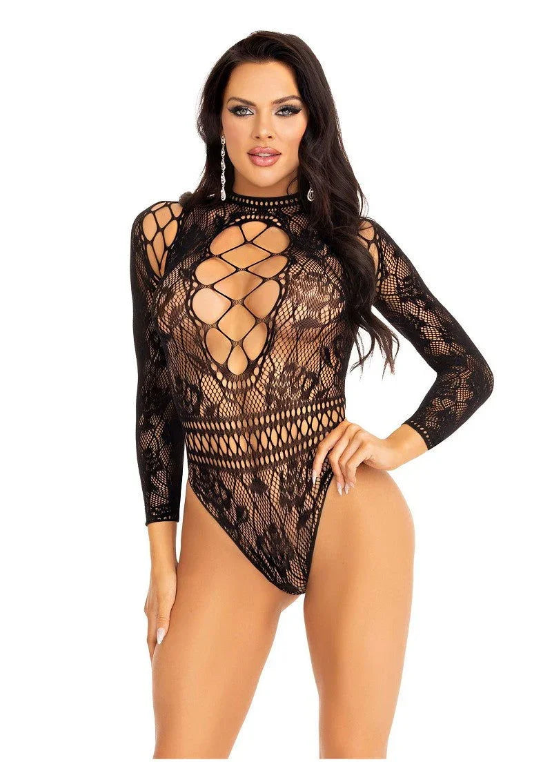 High neck lace bodysuit black O/S by Leg Avenue - Happytoys Sexshop: Toys for Feeling Happy & Easy 😊 - Discreet geleverd