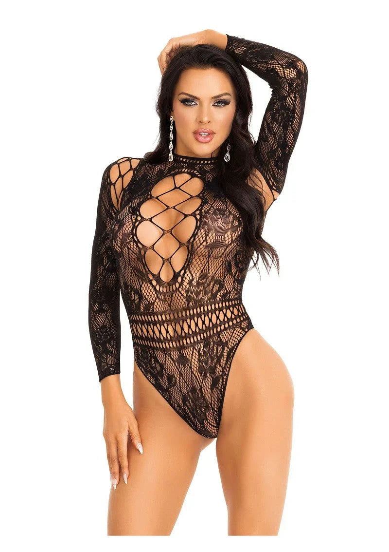 High neck lace bodysuit black O/S by Leg Avenue - Happytoys Sexshop: Toys for Feeling Happy & Easy 😊 - Discreet geleverd