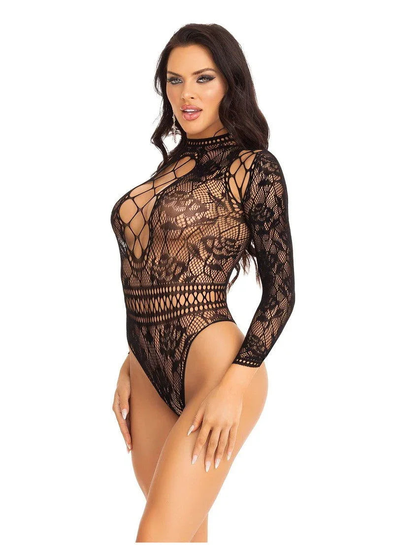 High neck lace bodysuit black O/S by Leg Avenue - Happytoys Sexshop: Toys for Feeling Happy & Easy 😊 - Discreet geleverd