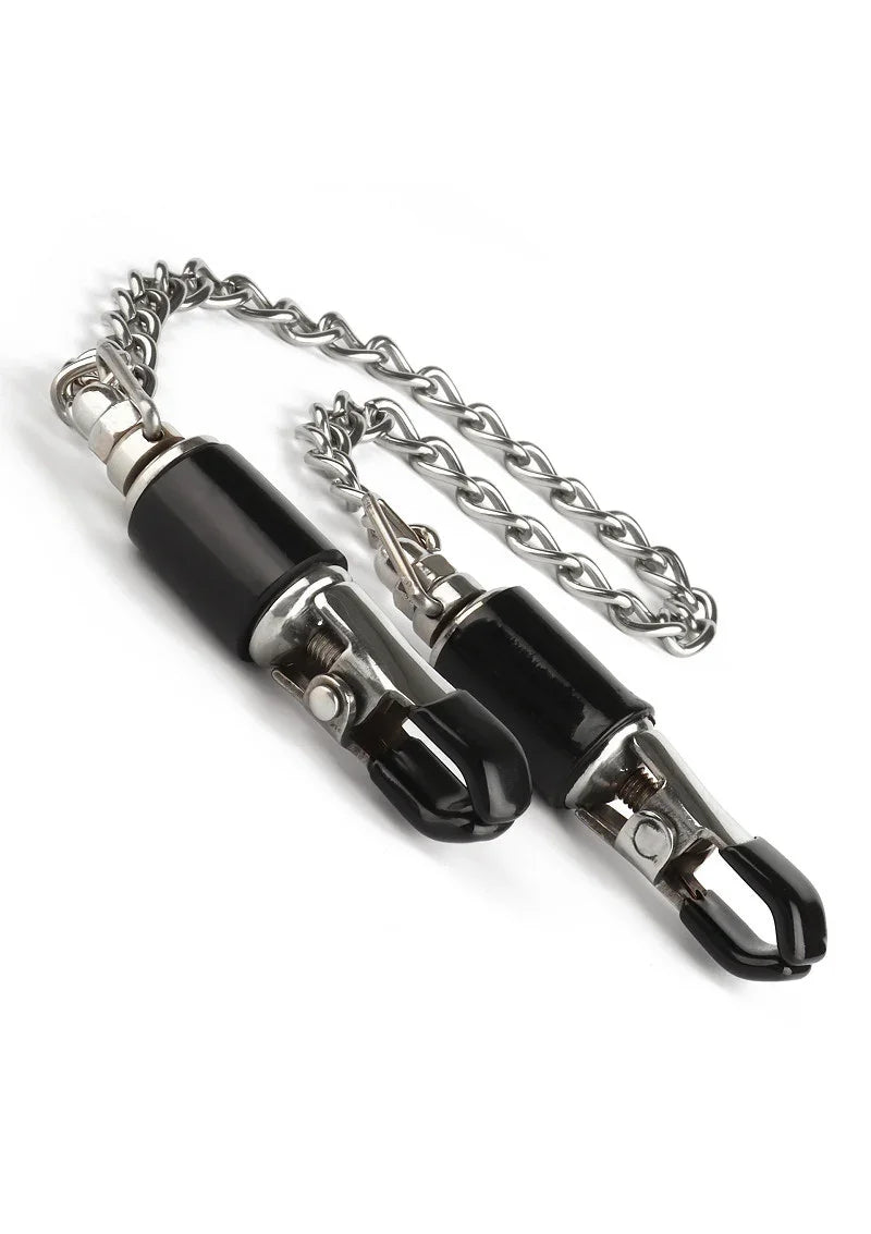 Barrel Tit Clamps With Chain by Mr. Steel - Happytoys Sexshop: Toys for Feeling Happy & Easy 😊 - Discreet geleverd