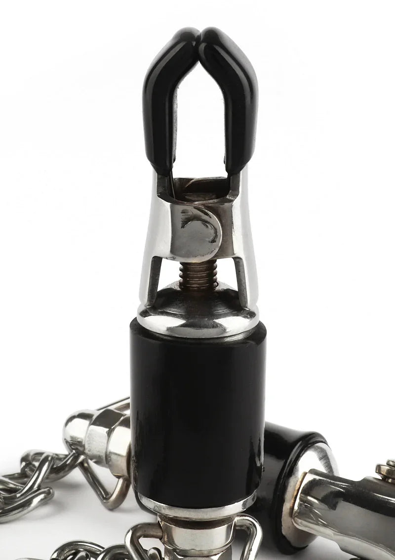 Barrel Tit Clamps With Chain by Mr. Steel - Happytoys Sexshop: Toys for Feeling Happy & Easy 😊 - Discreet geleverd