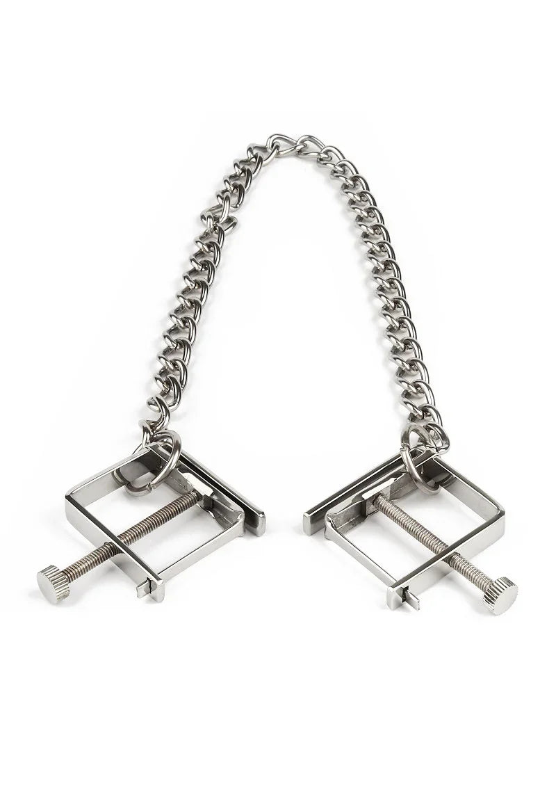 Press Nipple Clamps With Chain by Mr. Steel - Happytoys Sexshop: Toys for Feeling Happy & Easy 😊 - Discreet geleverd