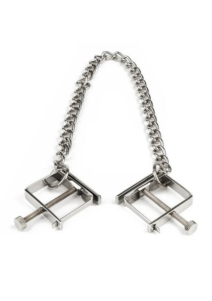Press Nipple Clamps With Chain by Mr. Steel - Happytoys Sexshop: Toys for Feeling Happy & Easy 😊 - Discreet geleverd
