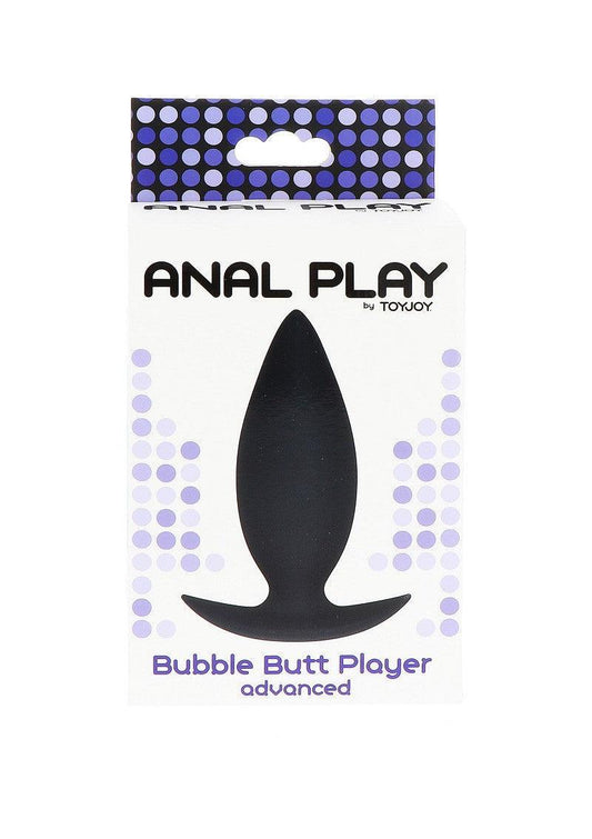 ToyJoy Anal Play Bubble Butt Player advanced black silicone anal plug in white packaging