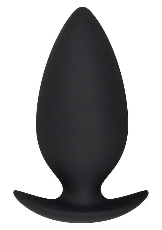 Black silicone tapered anal plug with flared base for safe anal play