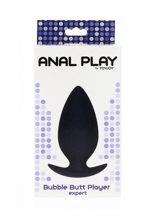 ToyJoy Anal Play Bubble Butt Player expert black silicone anal plug in white packaging with purple dots