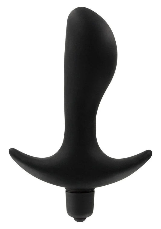Black silicone anal plug with ergonomic shape and flared base designed for comfortable safe use