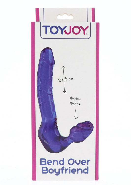 Purple strapless strap-on toy called Bend Over Boyfriend by ToyJoy, 24.5 cm length, packaged