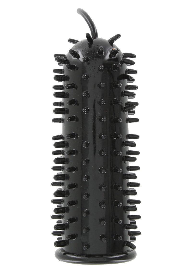 Black textured silicone sleeve with multiple soft nubs and a loop at one end