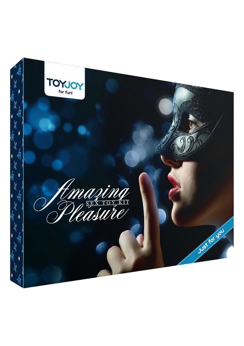 ToyJoy Amazing Pleasure sex toy kit box featuring woman's face with black lace mask and finger gesture