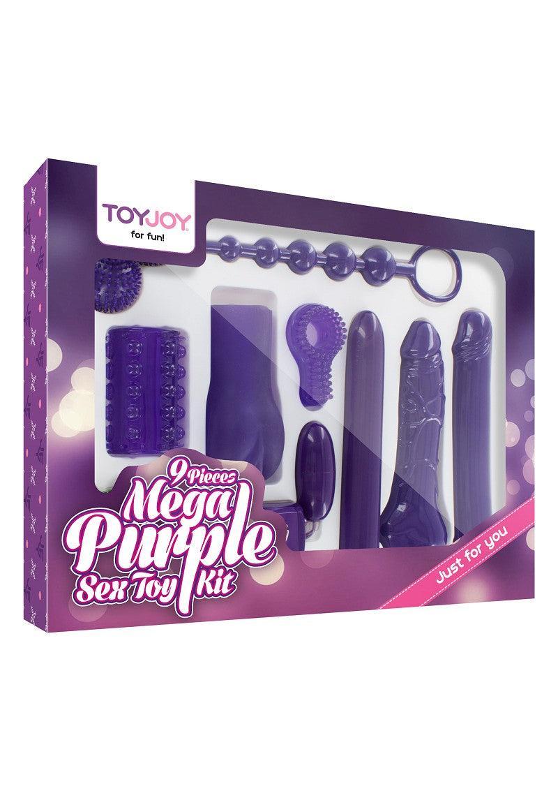 ToyJoy Mega Purple Sex Toy Kit with 9 assorted purple sex toys in display packaging