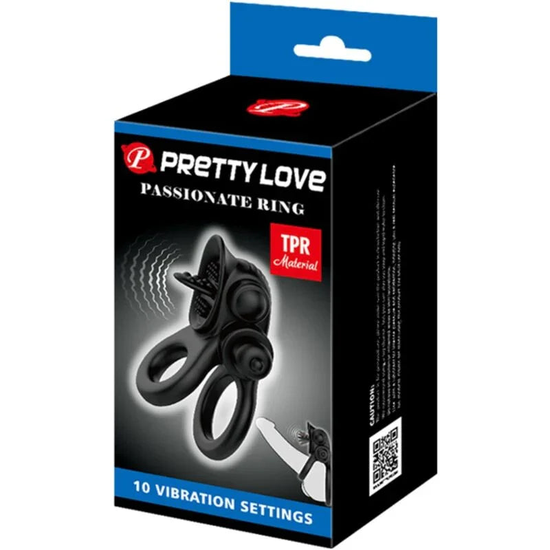 PRETTY LOVE - PASSIONATE RING DOUBLE VIBRATING RING + CLITORIS STIMULATOR BLACK - Happytoys Sexshop: online sex shop for Feeling Happy & Easy 😊 - Discreet geleverd