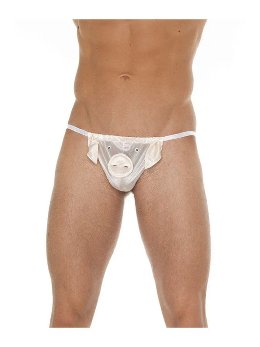 Amorable by Rimba - String met varkenskop - One Size - Wit - Happytoys Sexshop: Toys for Feeling Happy & Easy 😊 - Discreet geleverd