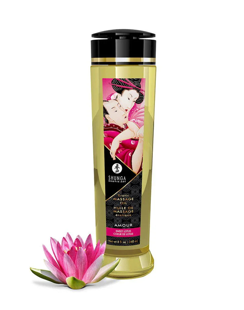 Massage Oil - Sweet Lotus - 240 ml by Shunga - Happytoys Sexshop: Toys for Feeling Happy & Easy 😊 - Discreet geleverd