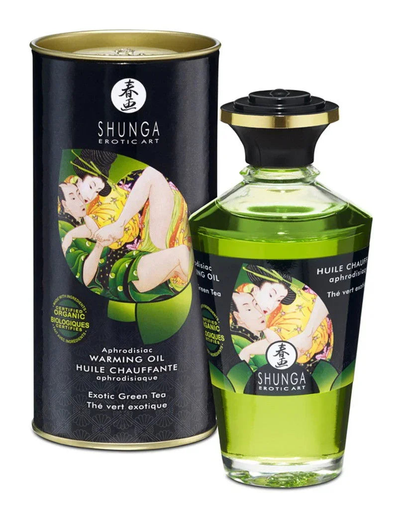 Bestel: Warming Oil - Exotic Green Tea - 100 ml by Shunga - bij Happytoys.nl, happytoys.be, Happytoys.ae: erotische sex webshop | liever Happy dan Easy ⭐⭐⭐⭐⭐