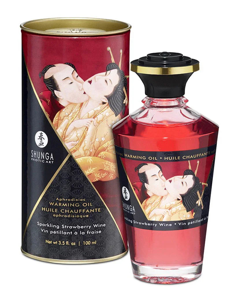 Warming Oil - Sparkling Strawberry Wine - 100 ml by Shunga - Happytoys Sexshop: Toys for Feeling Happy & Easy 😊 - Discreet geleverd