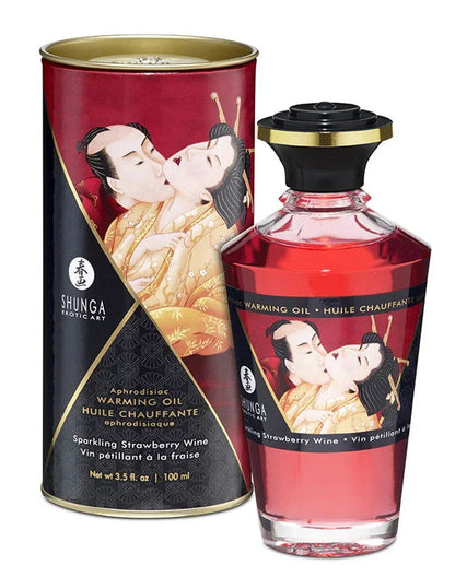 Bestel: Warming Oil - Sparkling Strawberry Wine - 100 ml by Shunga - bij Happytoys.nl, happytoys.be, Happytoys.ae: erotische sex webshop | liever Happy dan Easy ⭐⭐⭐⭐⭐